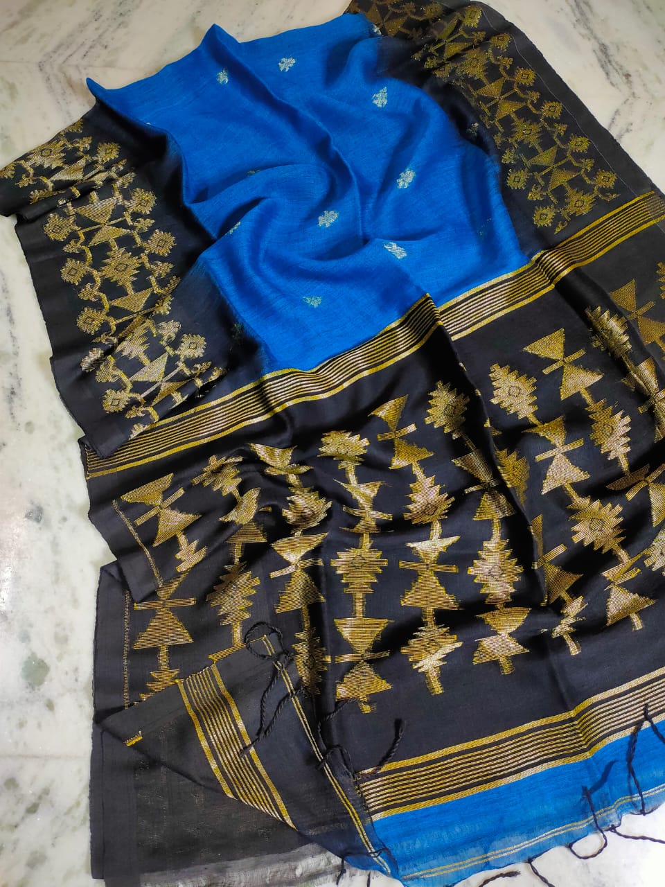 Linen Ikkat Saree - 1