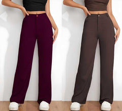 Combo of Women's Flat Front Casual Trousers (Pack of 2)