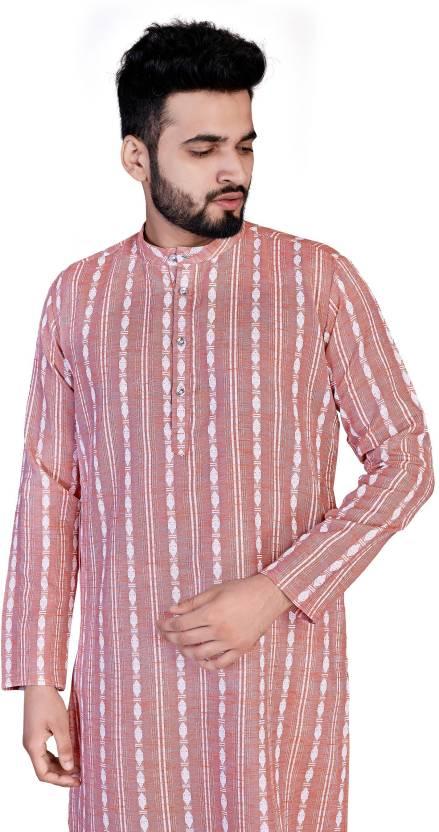 Men Woven Design Khadi Silk Straight Kurta�