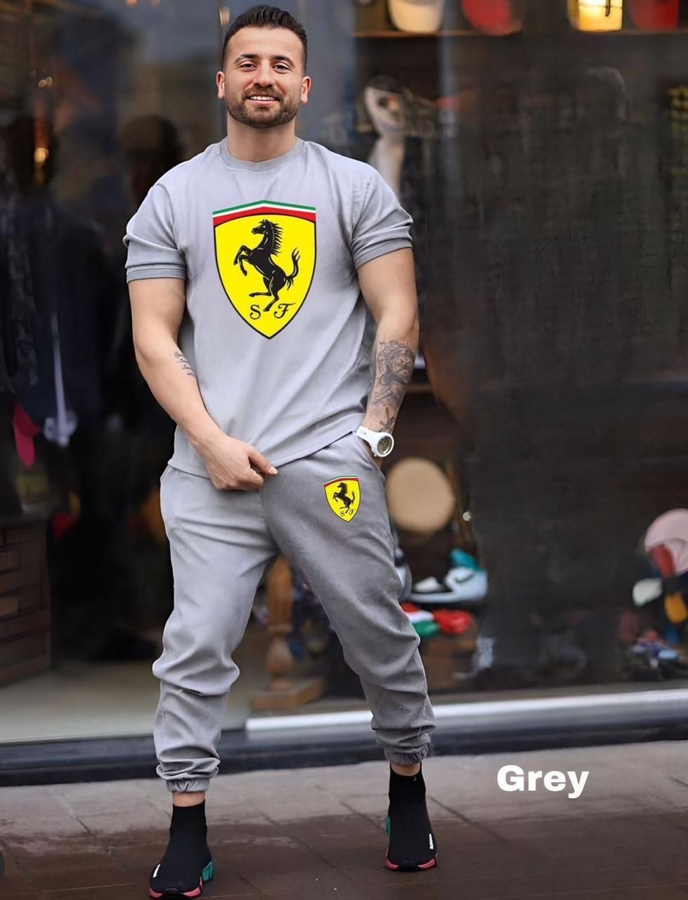 Men's Cotton Dry Fit Graphic Print Grey Track Suit