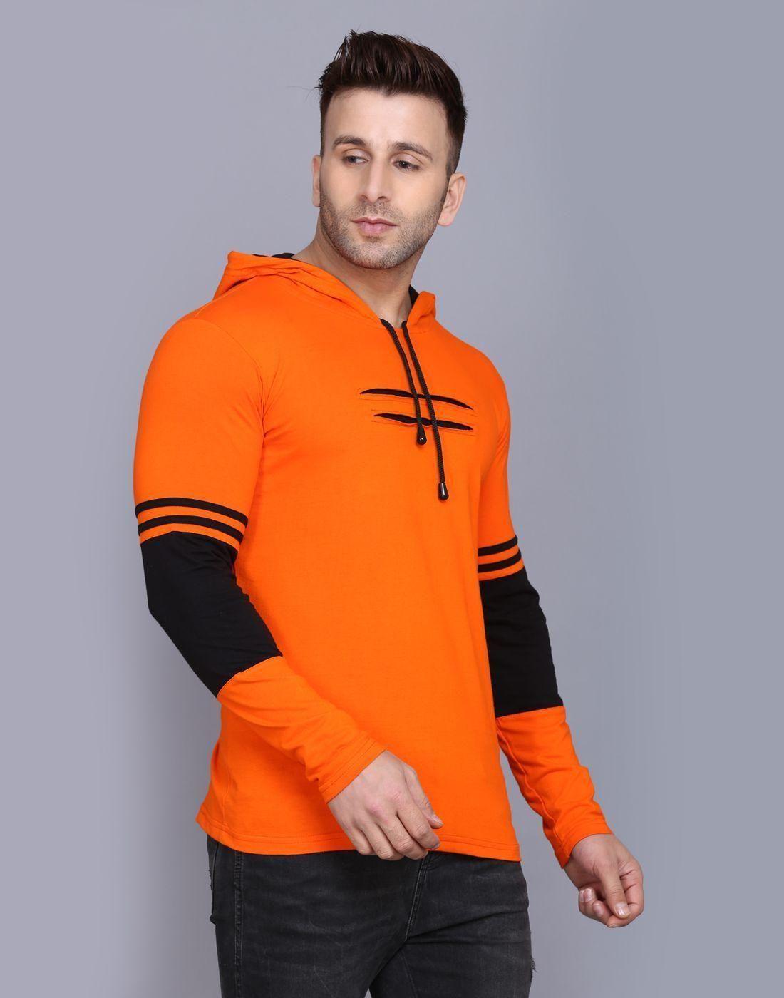 Cotton Solid Full Sleeves Hooded T-Shirts