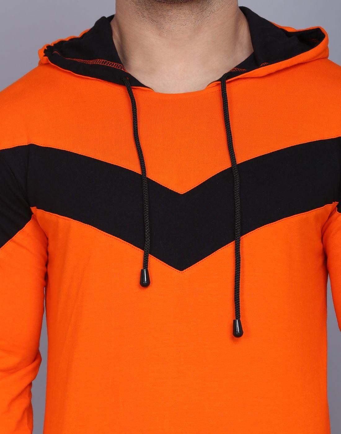 Cotton Color Block Full Sleeves Hooded T-Shirt