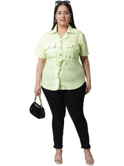 Flambeur Women's Plus Size Solid Lemon Green Casual Shirt