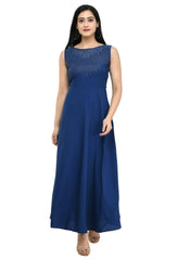 Oceanista Damen Maxikleid mit Kreppverzierung, Partywear, Marineblau