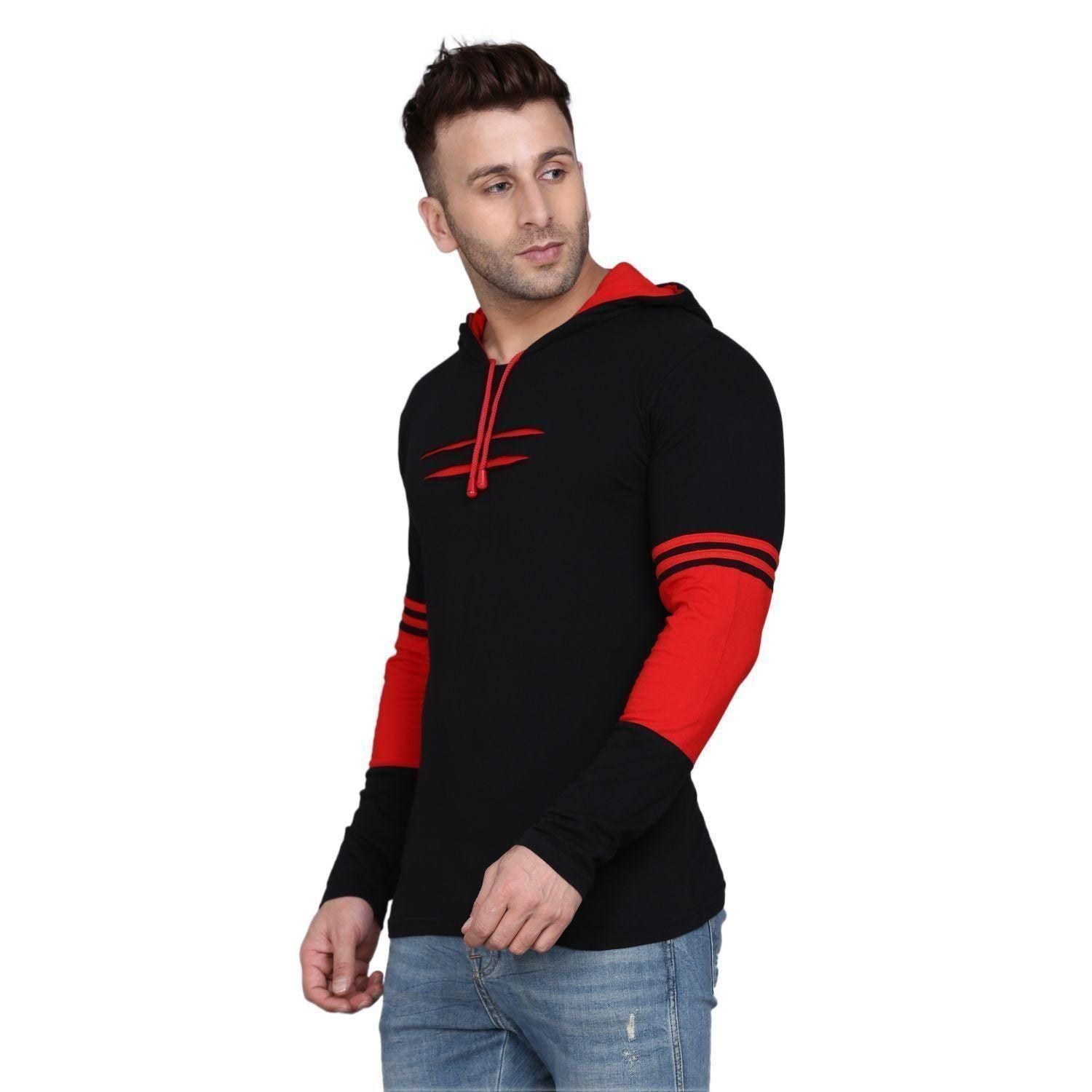 Cotton Solid Full Sleeves Hooded T-Shirts