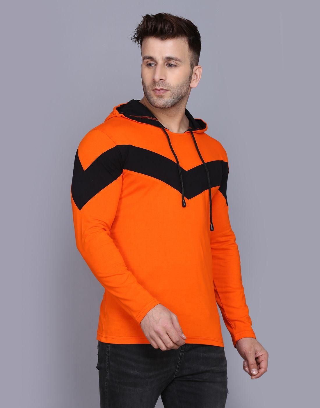 Cotton Color Block Full Sleeves Hooded T-Shirt