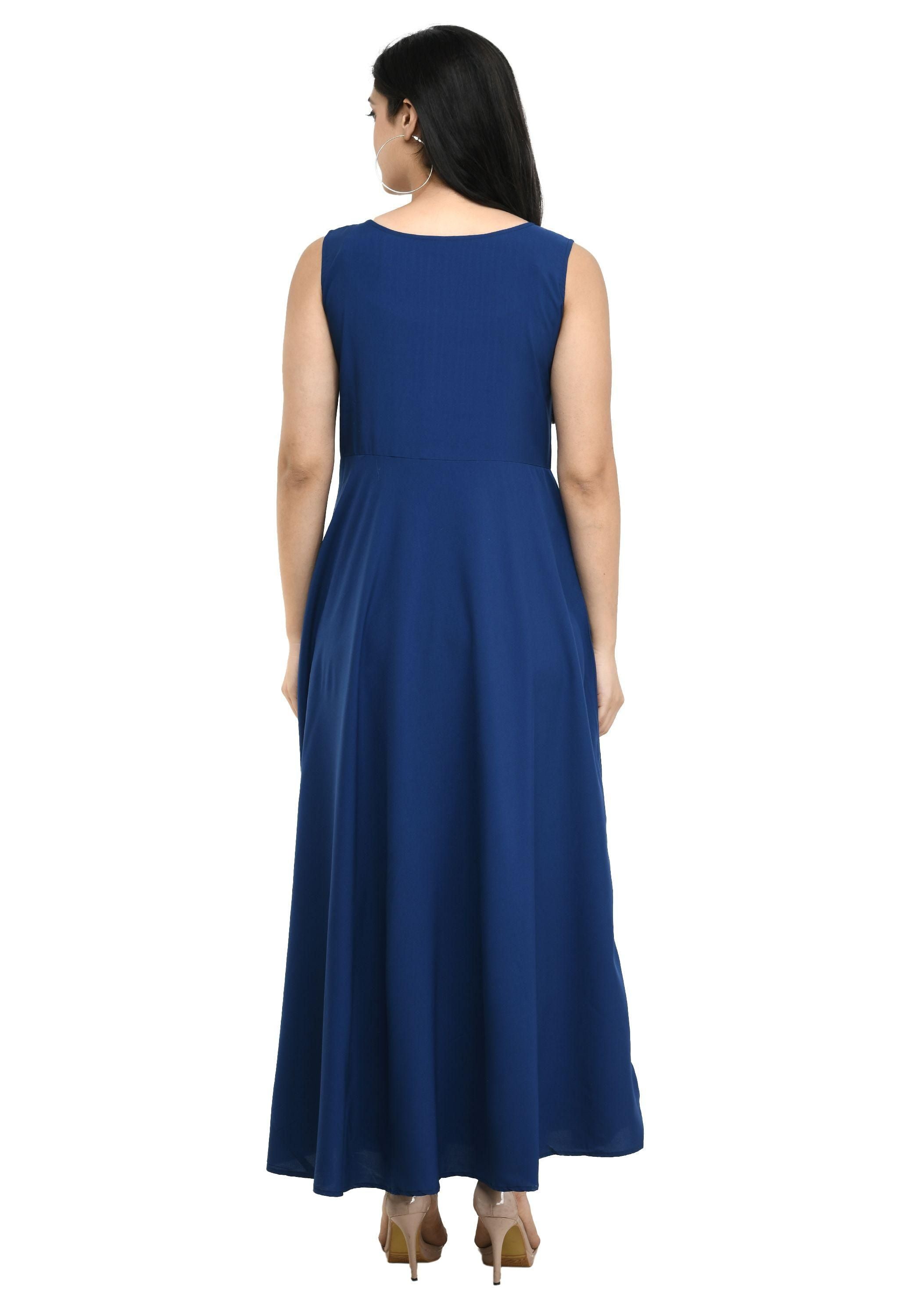 Oceanista Damen Maxikleid mit Kreppverzierung, Partywear, Marineblau