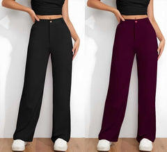 Combo of Women's Flat Front Casual Trousers (Pack of 2)