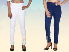 FITWINGS Combo of 2 Women's Slim Fit Denim Lycra Stretchable Jegging