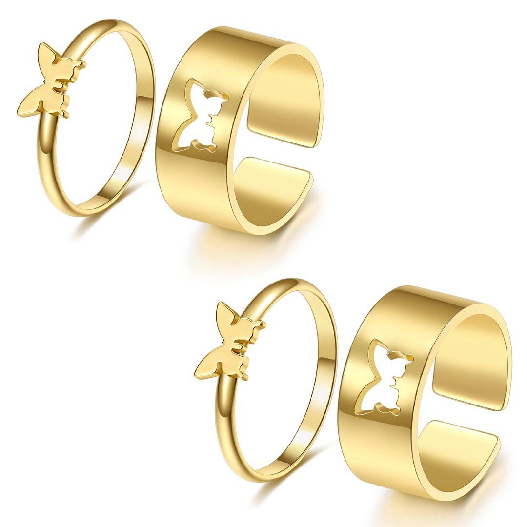 AVR JEWELS Combo of 2 Attractive Gold Plated Butterfly Couple Rings