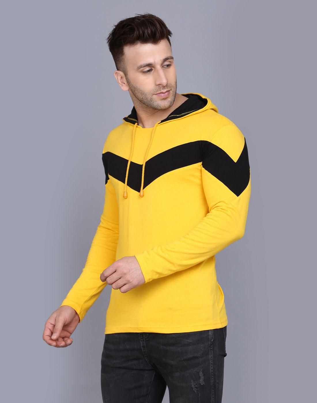 Cotton Color Block Full Sleeves Hooded T-Shirt