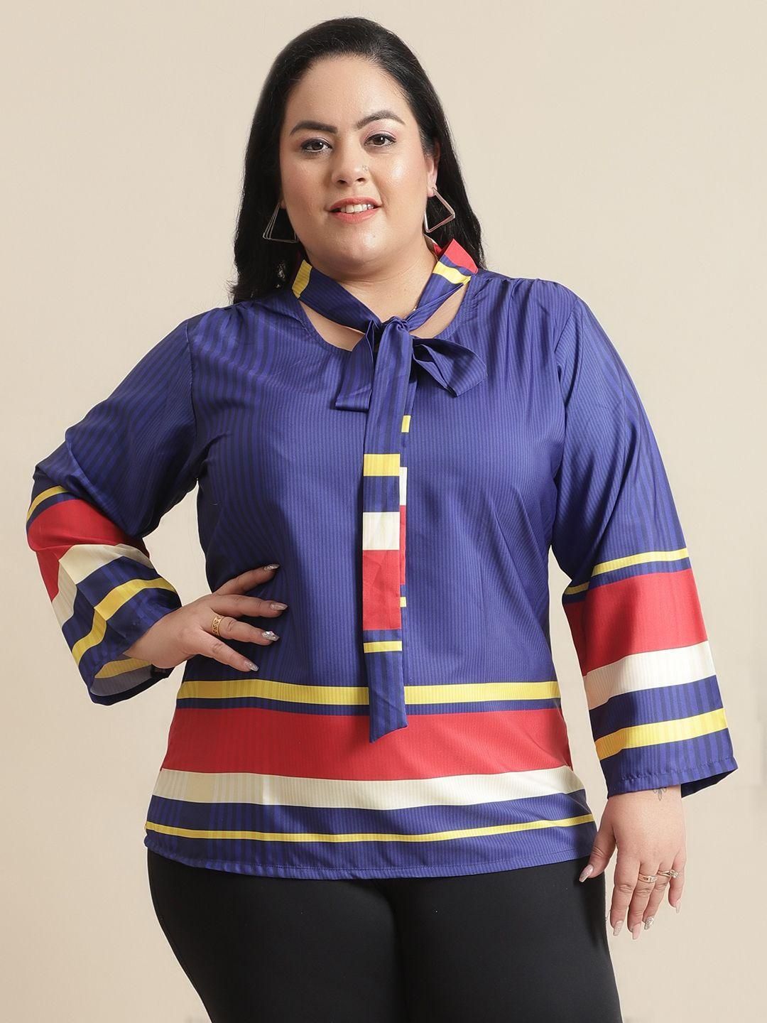 Flambeur Women's Plus Size Colorblock Full Sleeve Top