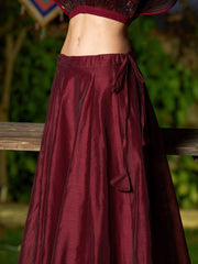 Sassafras Women's Maroon Mesh Mettalic Detail Top with Long Skirt