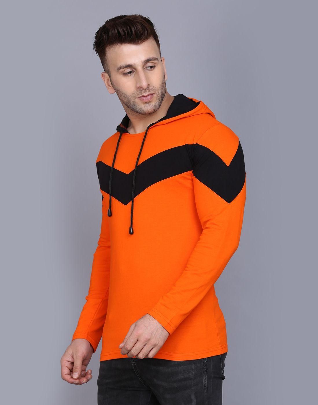 Cotton Color Block Full Sleeves Hooded T-Shirt