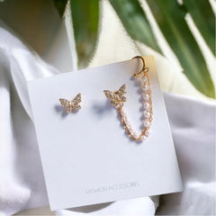 AVR JEWELS High sense of asymmetric butterfly pearl ear bone clip earrings all-in-one female super fairy tassel earrings