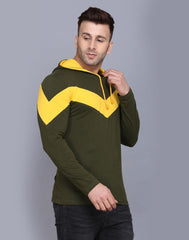 Cotton Color Block Full Sleeves Hooded T-Shirt