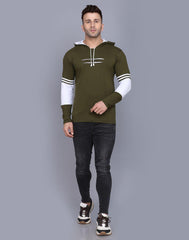 Cotton Solid Full Sleeves Hooded T-Shirts