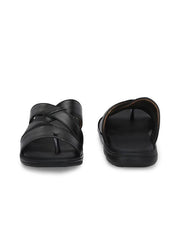 Mens Toasty Toes Black Leather Slippers