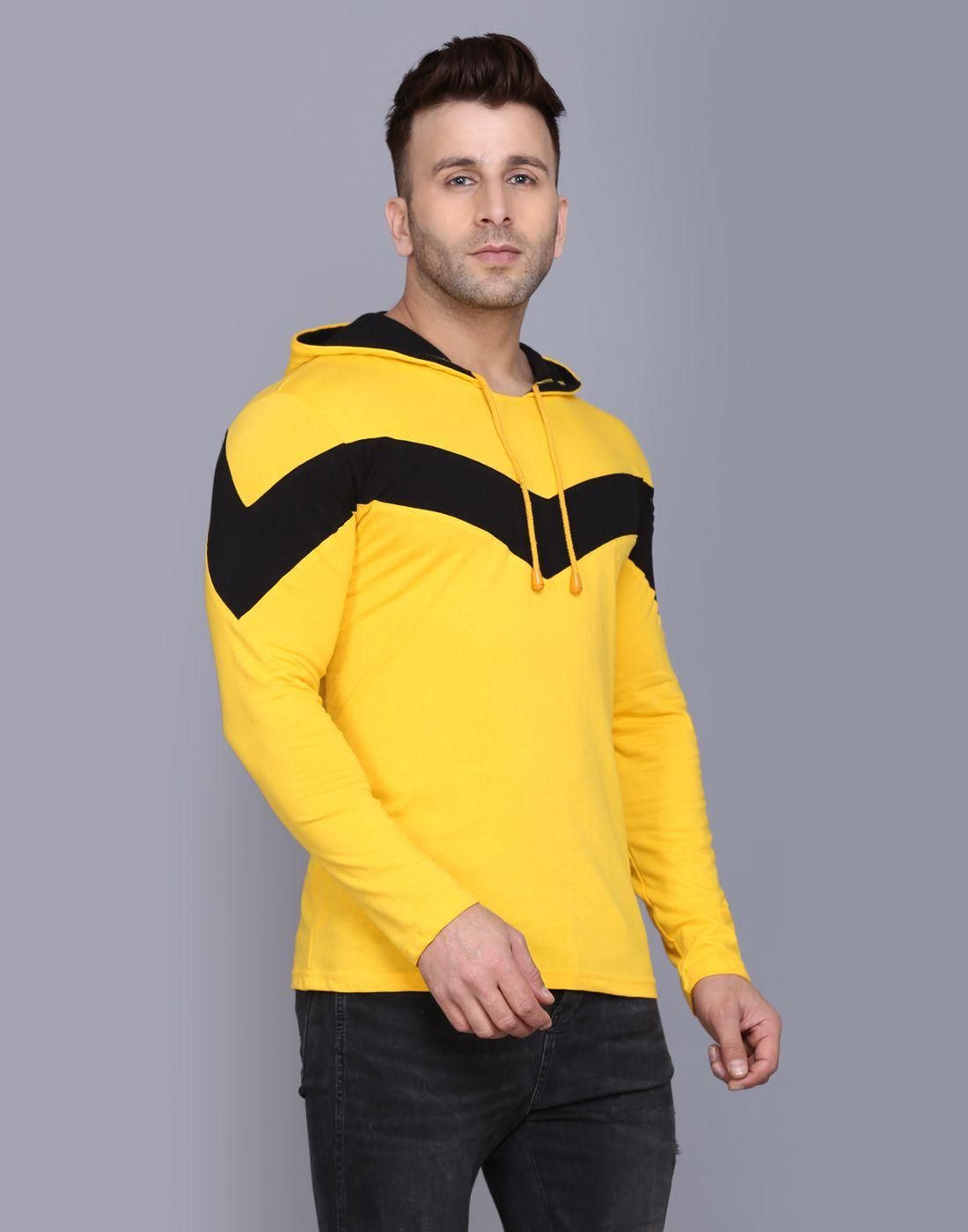 Cotton Color Block Full Sleeves Hooded T-Shirt