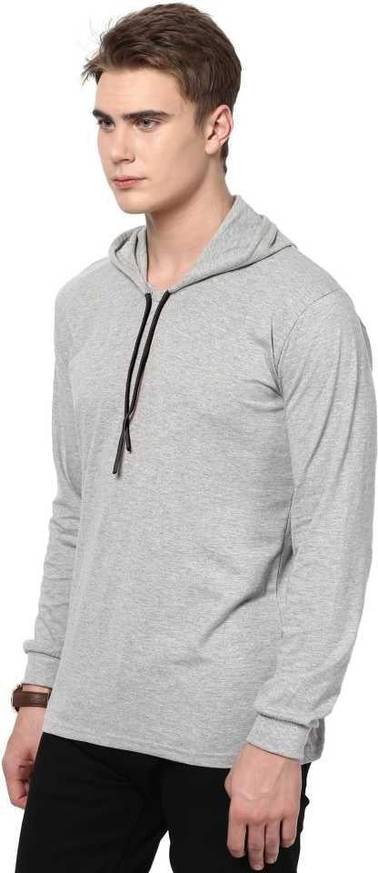 Cotton Solid Full Sleeves Hooded T-Shirt