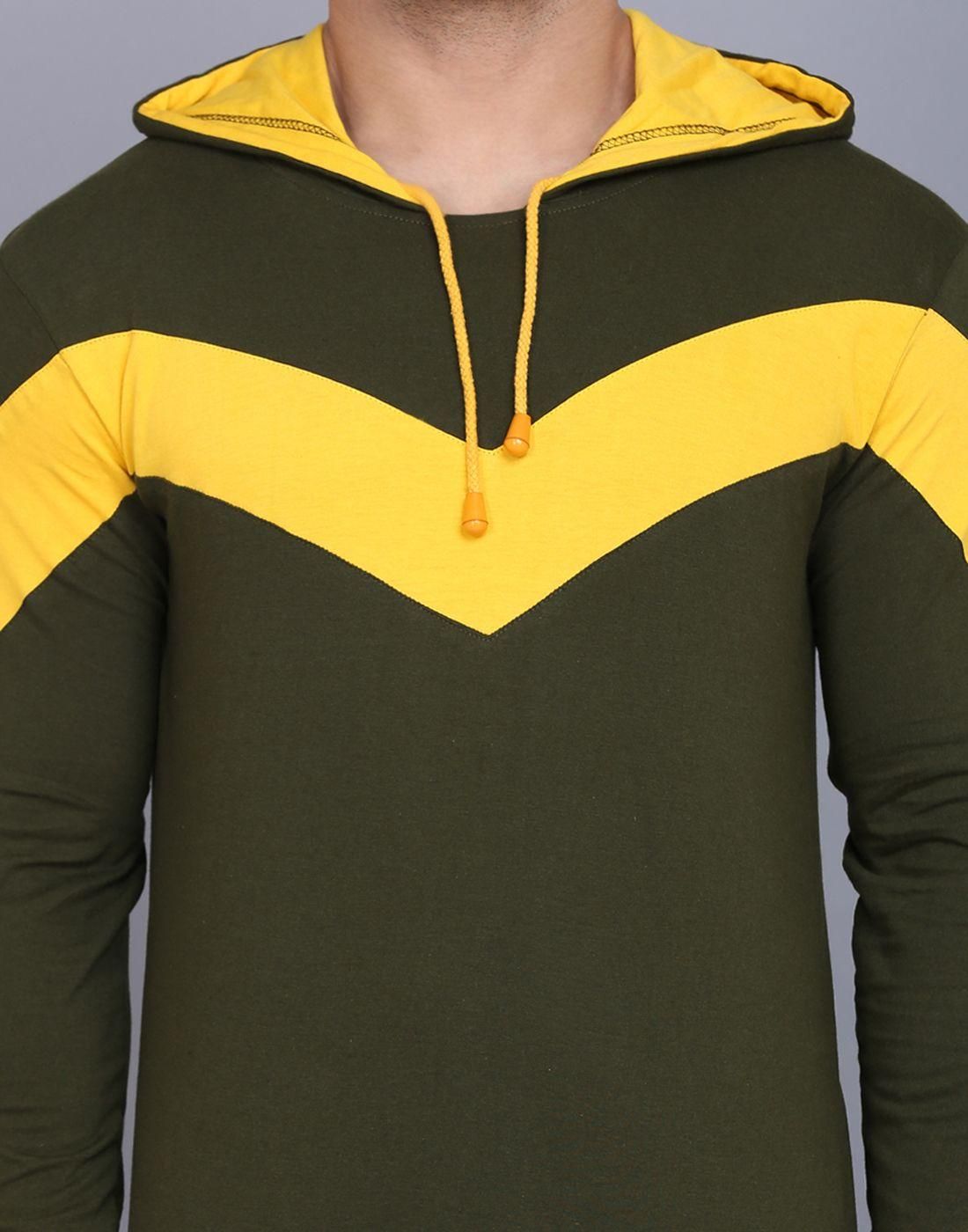 Cotton Color Block Full Sleeves Hooded T-Shirt