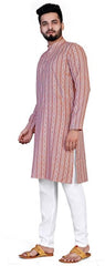 Men Woven Design Khadi Silk Straight Kurta�