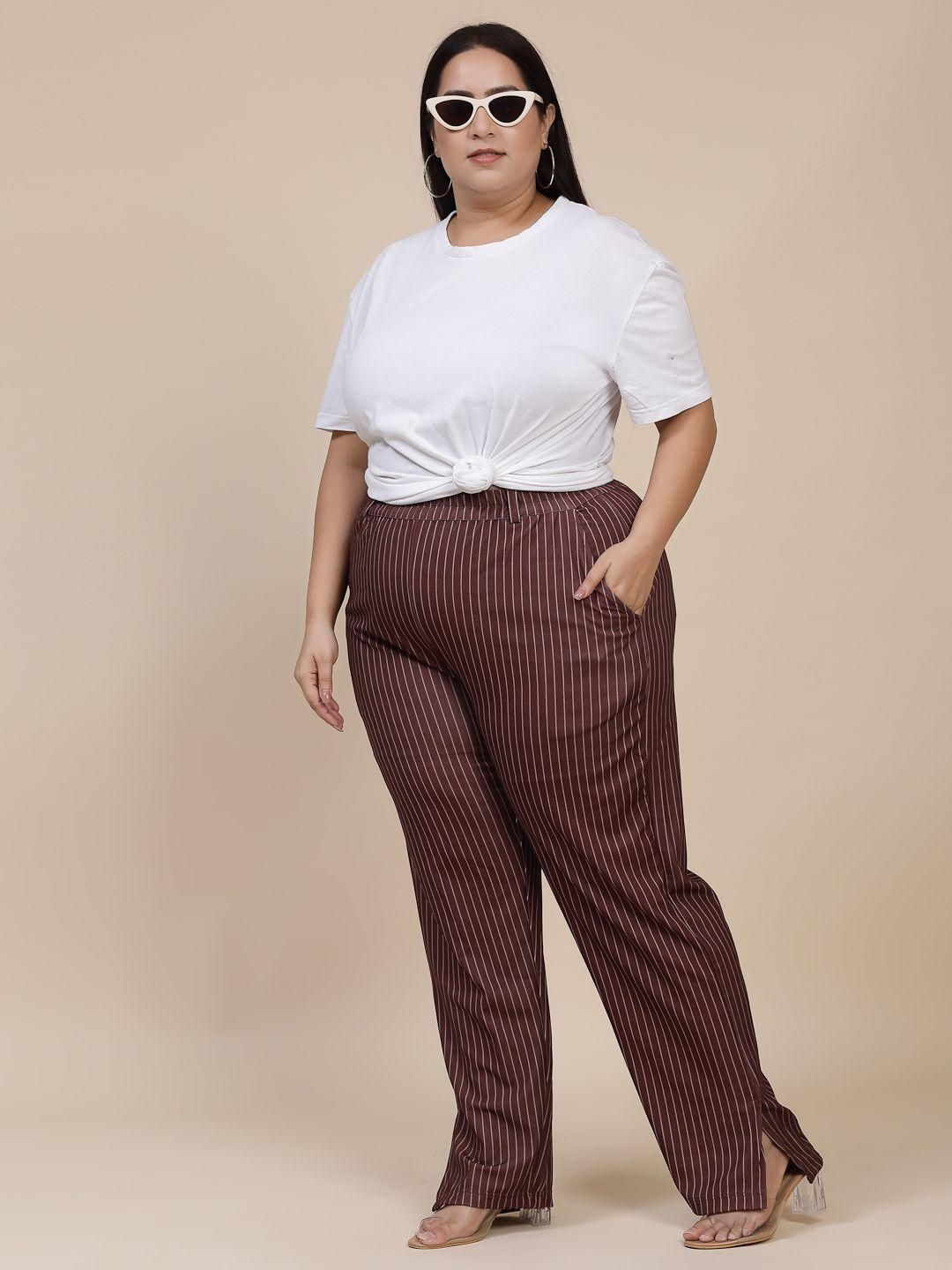 Flambeur Women's Plus Size Casual Stripe Print Trouser