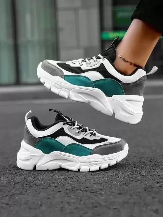 SUSON Women's White-Green Synthetic Leather Sneakers Shoes