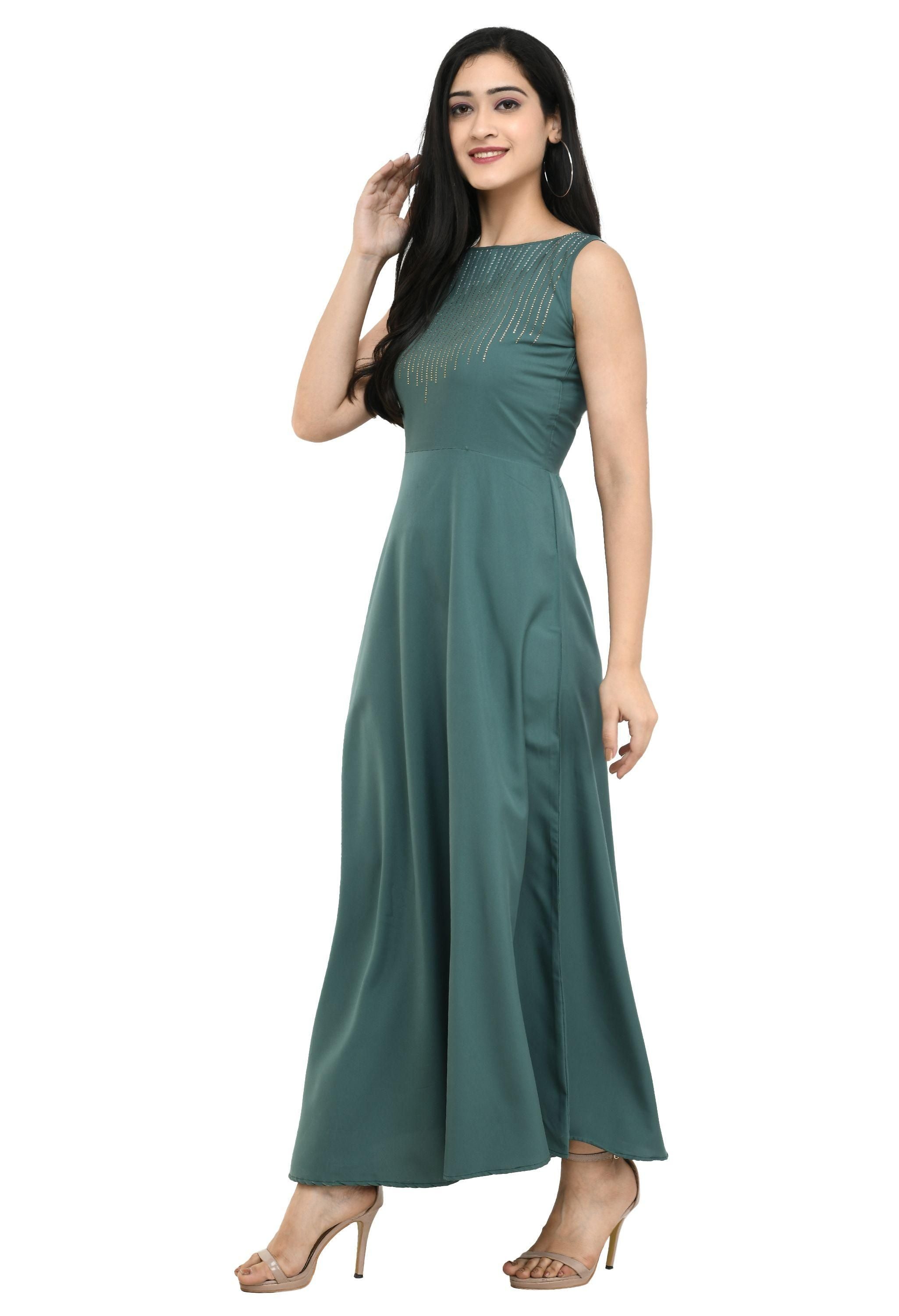 Oceanista Damen Maxikleid mit Kreppverzierung, Partywear, Grün