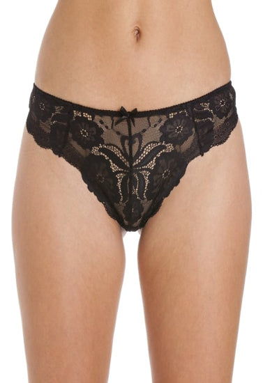 Schwarzer Tanga mit Blumenmuster und transparenter Spitze und hoher Taille für Damen (ausverkauft)