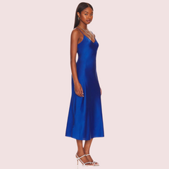 Glamorous Blue Satin Slip Midi Dress