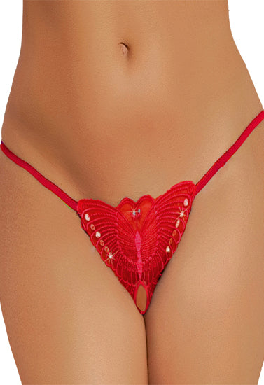 Transparenter String mit Schmetterlingsmotiv für Damen, schrittoffen