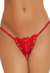 Ladies Sheer Butterfly Crotchless G-String