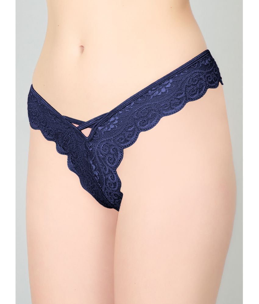 Damen-Strings mit blauem Spitzendesign (1 Stück)