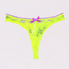 Neon Green Rose Sheer Net Lace Thong Panty(Sold Out)