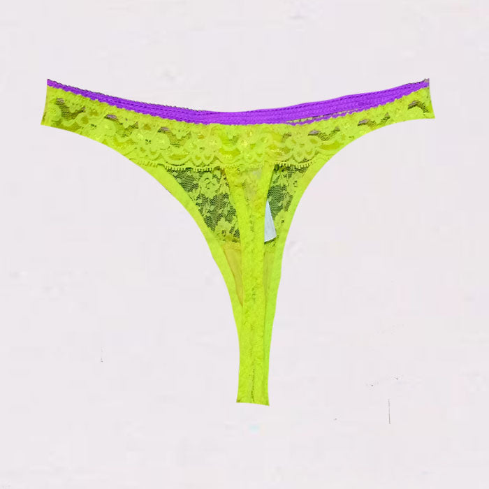 Neon Green Rose Sheer Net Lace Thong Panty(Sold Out)