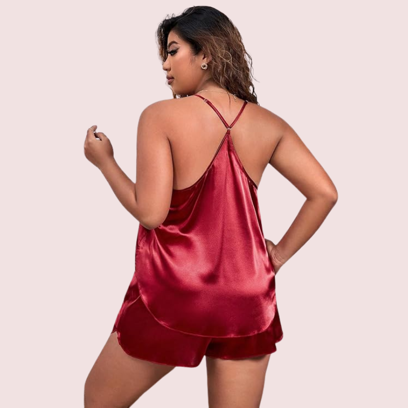 Plus Size Women's Silk Cami and Shorts Set