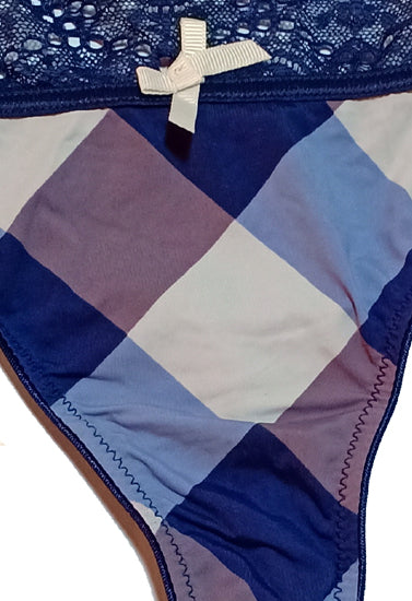 Printed Check Blue Color Thong Panty