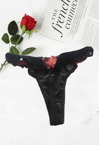 Sexy Floral Lace High Waisted Velvet Thong