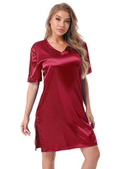 Silk satin sexy Maroon short sleepwear