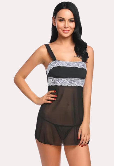 Babydoll aus Netzstoff und Spitze für Damen