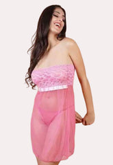 Verführerisches Babydoll aus rosa Spitze und transparenter Spitze