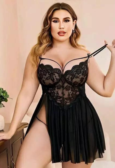 French Daina Babydoll-Nachtwäsche aus Spitze und Netzstoff