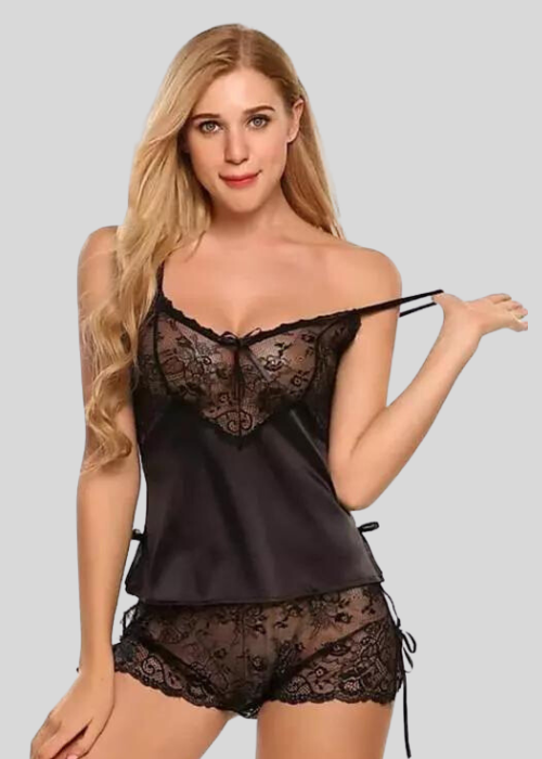 French Daina – Schwarzes Babydoll-Nachthemd