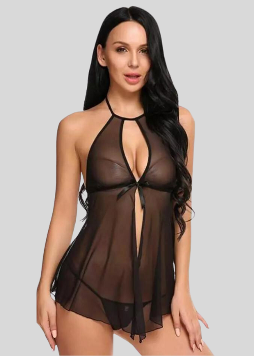 Elegantes schwarzes Babydoll-Nachthemd aus Spitze