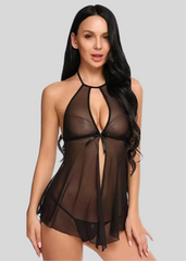 Elegantes schwarzes Babydoll-Nachthemd aus Spitze