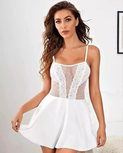 Pure Elegance White Lace Babydoll Nightwear