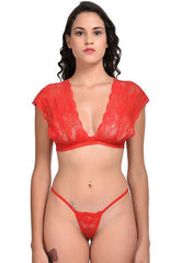 Sehr sexy rotes Spitzen-BH-Set mit String