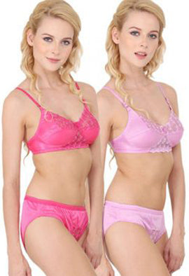 Rosa Eye-Catcher-BH-Höschen-Sets für Damen im 2er-Pack