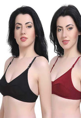 "Women's" T-Shirt Cotton Hosiery Black & Red Bra ( Pack of 2)